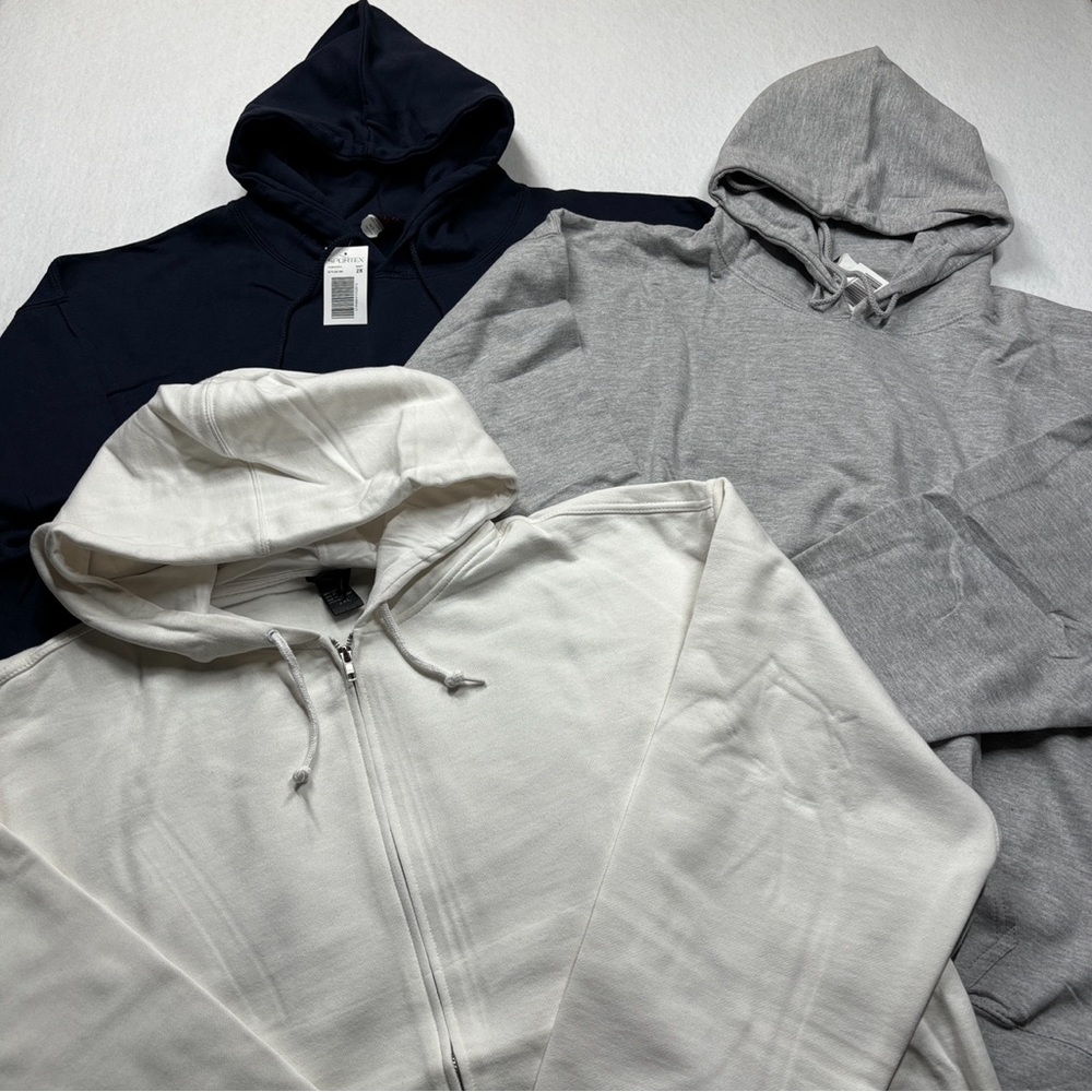 NWT Men’s Sportex 2XL Hoodie Bundle : Navy Blue + Heather Grey + White